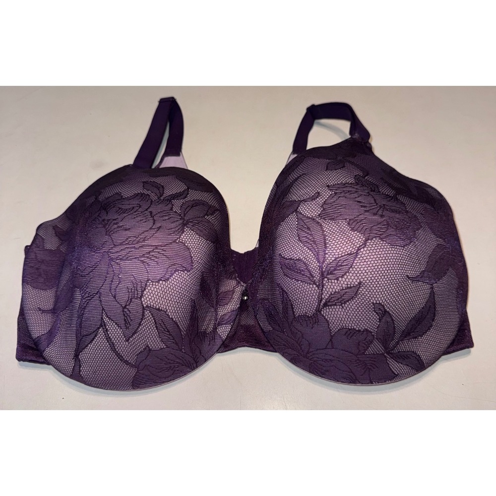 Cacique Purple Floral Lace Balconette Underwire Bra 38F Lane Bryant